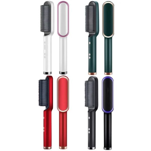 Hqt-909 Hair Straightener Ceramic Heated Hair Brush | Brush Straightener | Ceramic Heated Hair | Hair Styling | Hair Beauty Tool | Straight , Curl Different Styling Hair Ceramic Brush ( Random Color )