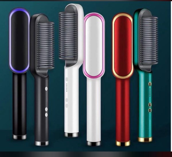 Hqt-909 Hair Straightener Ceramic Heated Hair Brush | Brush Straightener | Ceramic Heated Hair | Hair Styling | Hair Beauty Tool | Straight , Curl Different Styling Hair Ceramic Brush ( Random Color )