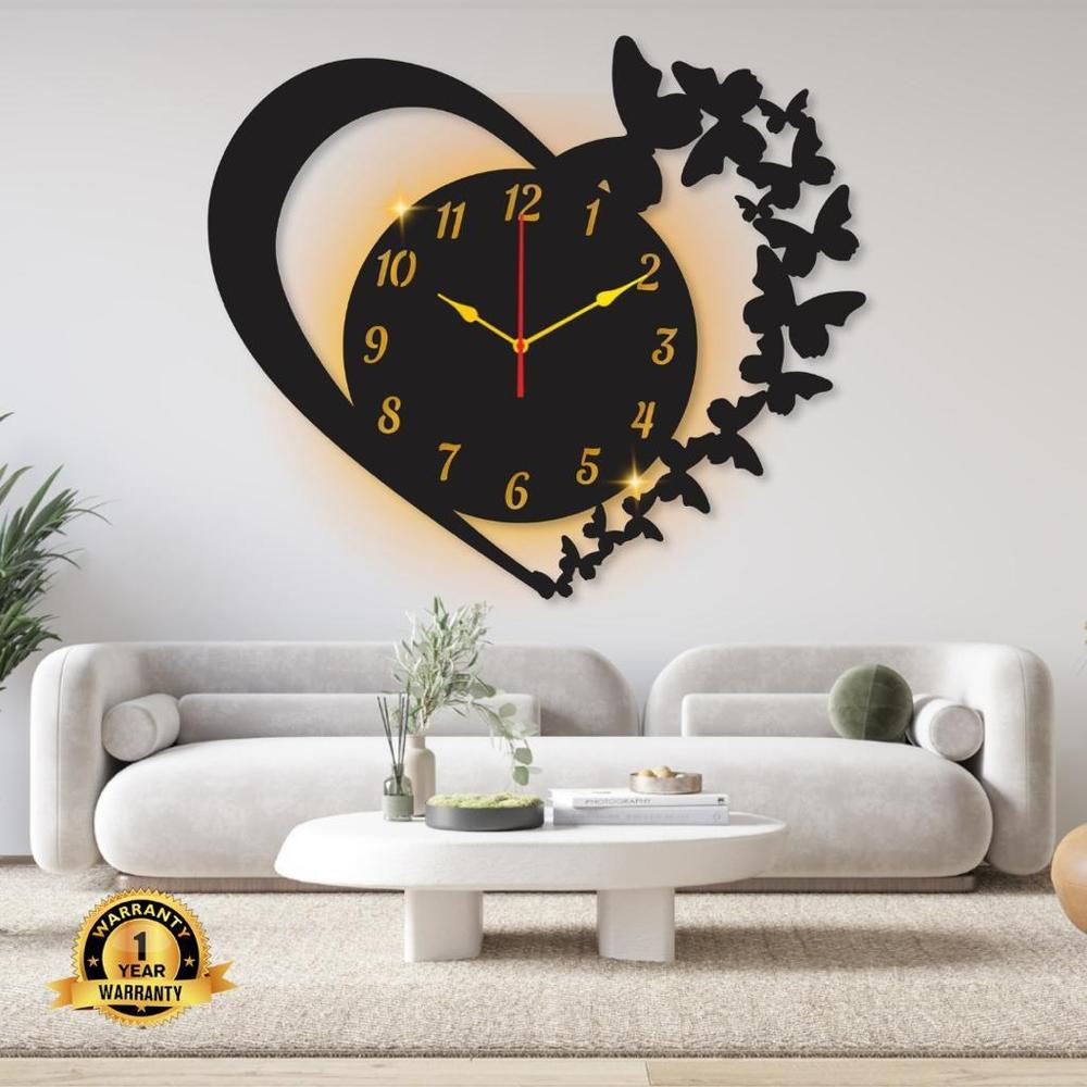 Heart Shaped Design Laminated Wall Clock With Backlight