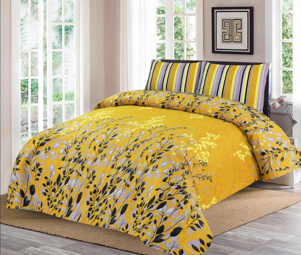 3 Pcs Cotton Printed Double Bedsheet