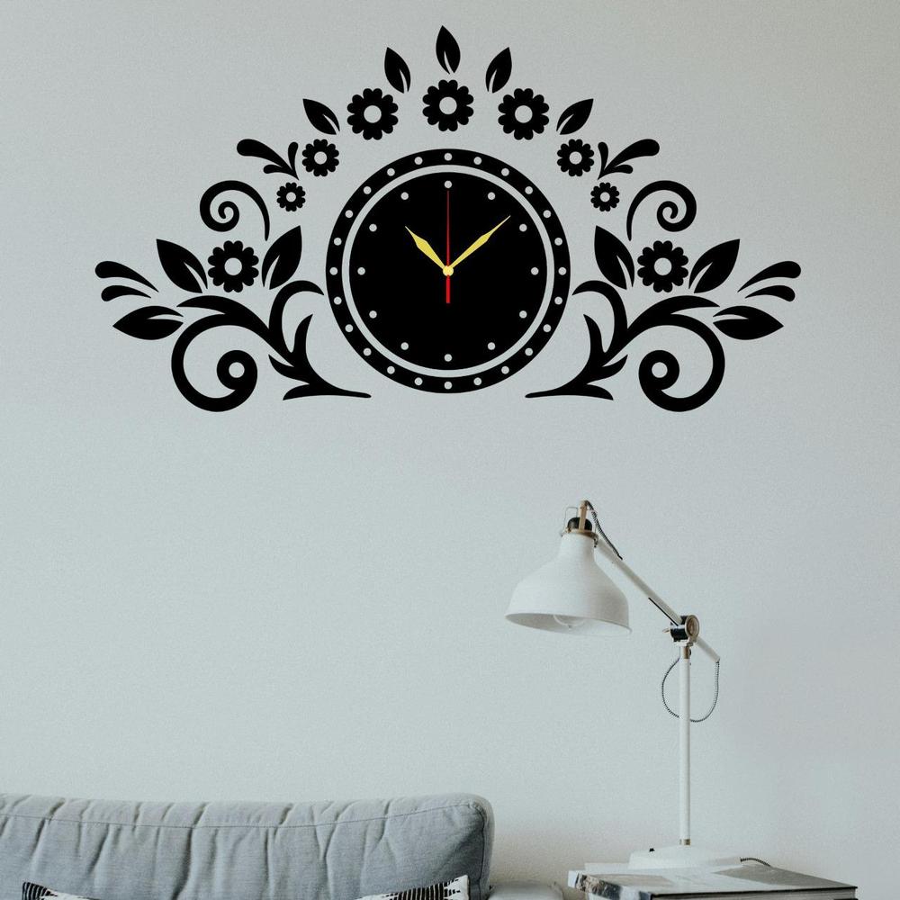 Flowers Design Sticker Analogue Wall Clock