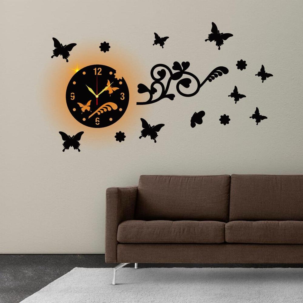 Butterfly Design Sticker Analogue Wall Clock