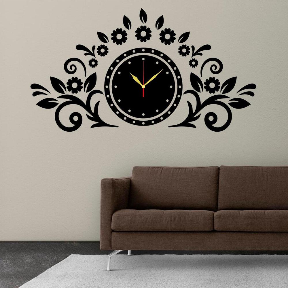 Flowers Design Sticker Analogue Wall Clock