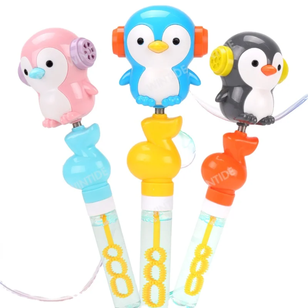 WANNA BUBBLES 2IN1 Penguin Whistle Plastic Bubble Wand Candy Toys Bubble Stick