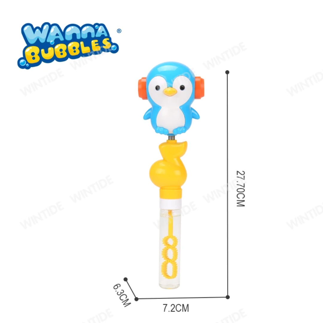 WANNA BUBBLES 2IN1 Penguin Whistle Plastic Bubble Wand Candy Toys Bubble Stick