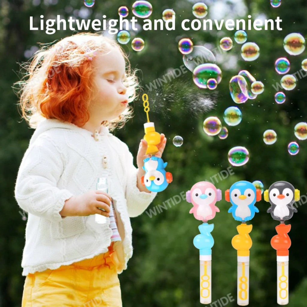 WANNA BUBBLES 2IN1 Penguin Whistle Plastic Bubble Wand Candy Toys Bubble Stick