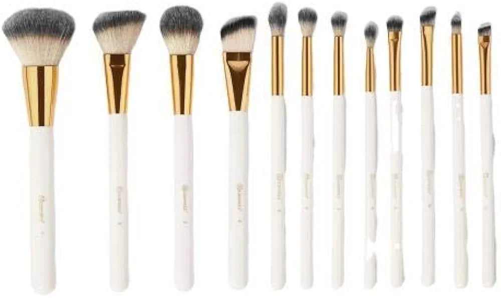 BH Cosmetics Makeup Brushes With Makeup Brush Holder White Studded Elegance Combo of 12 Brushes for Beginner and Professionals