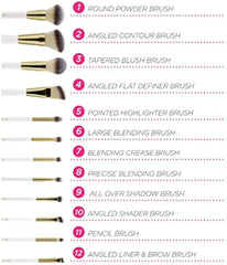 BH Cosmetics Makeup Brushes With Makeup Brush Holder White Studded Elegance Combo of 12 Brushes for Beginner and Professionals