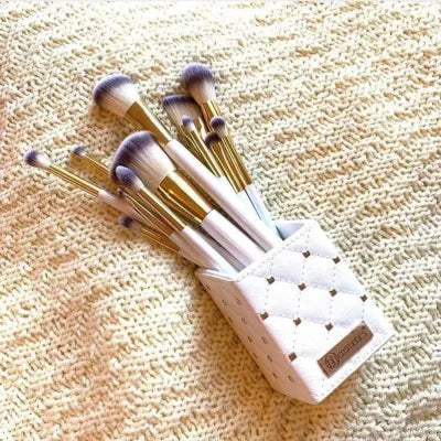 BH Cosmetics Makeup Brushes With Makeup Brush Holder White Studded Elegance Combo of 12 Brushes for Beginner and Professionals