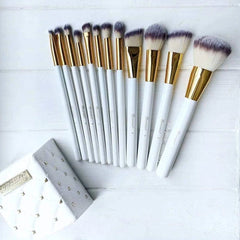 BH Cosmetics Makeup Brushes With Makeup Brush Holder White Studded Elegance Combo of 12 Brushes for Beginner and Professionals