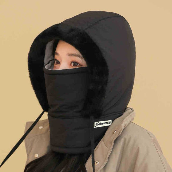 Winter Warm Hooded Face Mask for Men & Women – Thick Velvet Fur-Lined Winter Hat, Windproof Neck Warmer & Ear Protection