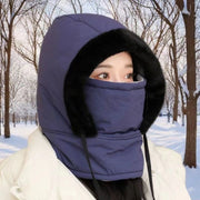 Winter Warm Hooded Face Mask for Men & Women – Thick Velvet Fur-Lined Winter Hat, Windproof Neck Warmer & Ear Protection