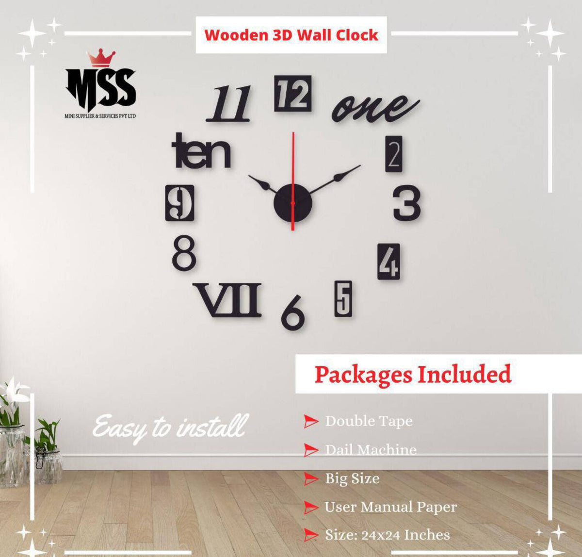 Analogue Style 3D Art MDF Wall Clock