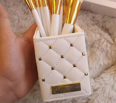 BH Cosmetics Makeup Brushes With Makeup Brush Holder White Studded Elegance Combo of 12 Brushes for Beginner and Professionals