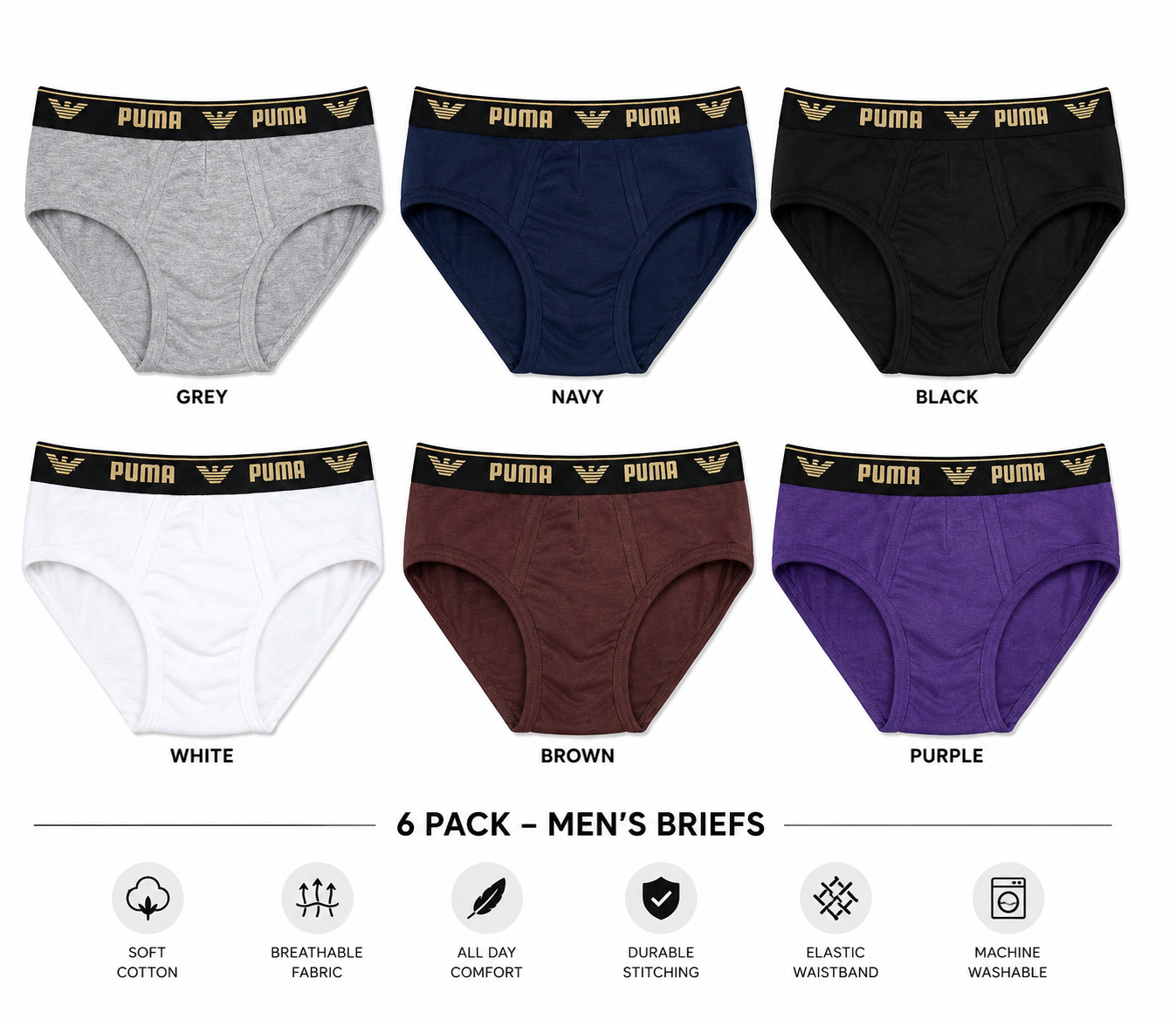 Men's Premium Cotton Brief Underwear – Soft, Breathable & Comfortable | 6 Colors