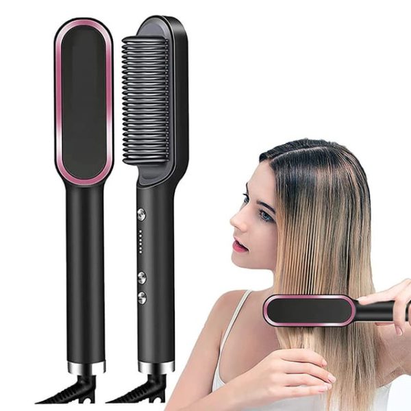 Hqt-909 Hair Straightener Ceramic Heated Hair Brush | Brush Straightener | Ceramic Heated Hair | Hair Styling | Hair Beauty Tool | Straight , Curl Different Styling Hair Ceramic Brush ( Random Color )