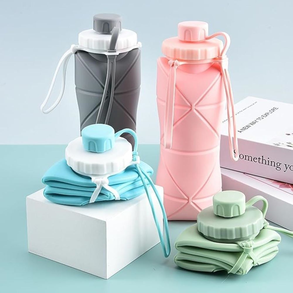 Silicon Foldable Bottle 600ml | Portable Travel Smart Water Bottle | Pocket Size Collapsible Design (Random Color)