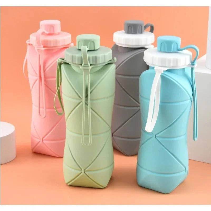 Silicon Foldable Bottle 600ml | Portable Travel Smart Water Bottle | Pocket Size Collapsible Design (Random Color)
