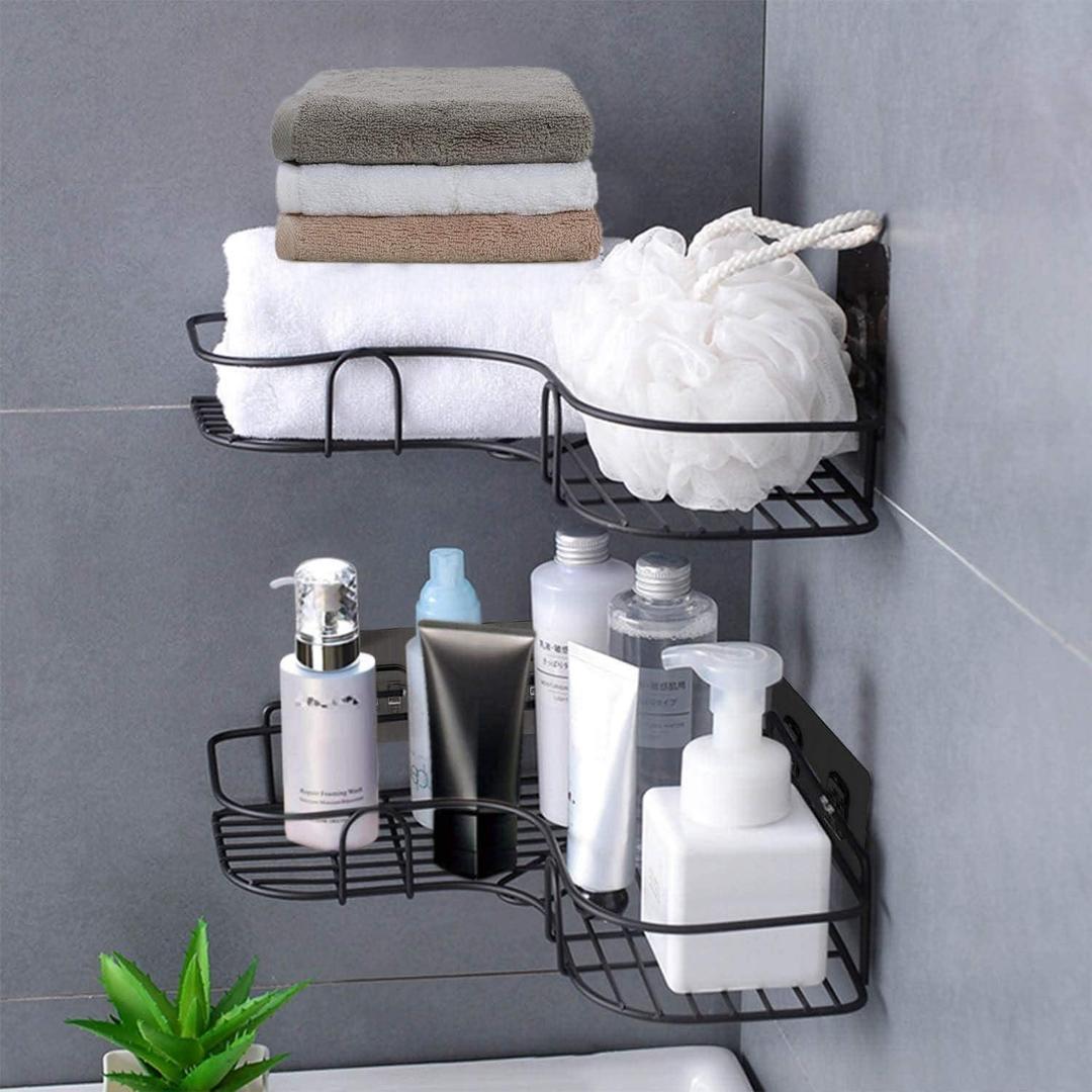 Stainless Steel Black Corner Bathroom Organizer – Space Saving Shower & Storage Rack