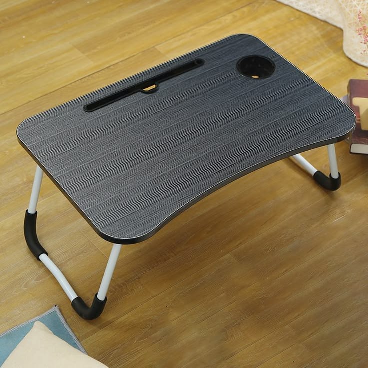 Foldable Wooden Laptop Bed Table with Cup Holder & Tablet Slot