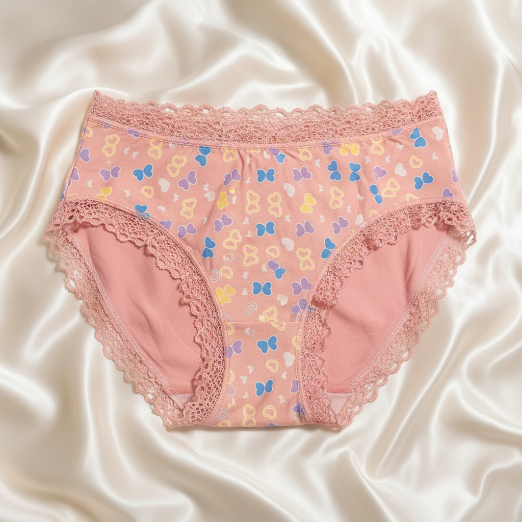 Premium Women’s Cotton Printed Panty with Elegant Lace Trim – Soft & Comfortable