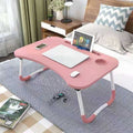 Foldable Wooden Laptop Bed Table with Cup Holder & Tablet Slot